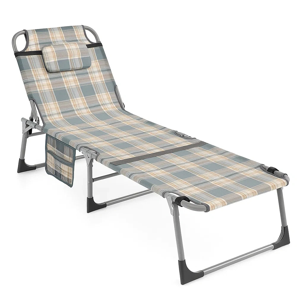Metall- und Textilgewebe-Sonnenliege Verstellbar Grau/Beige