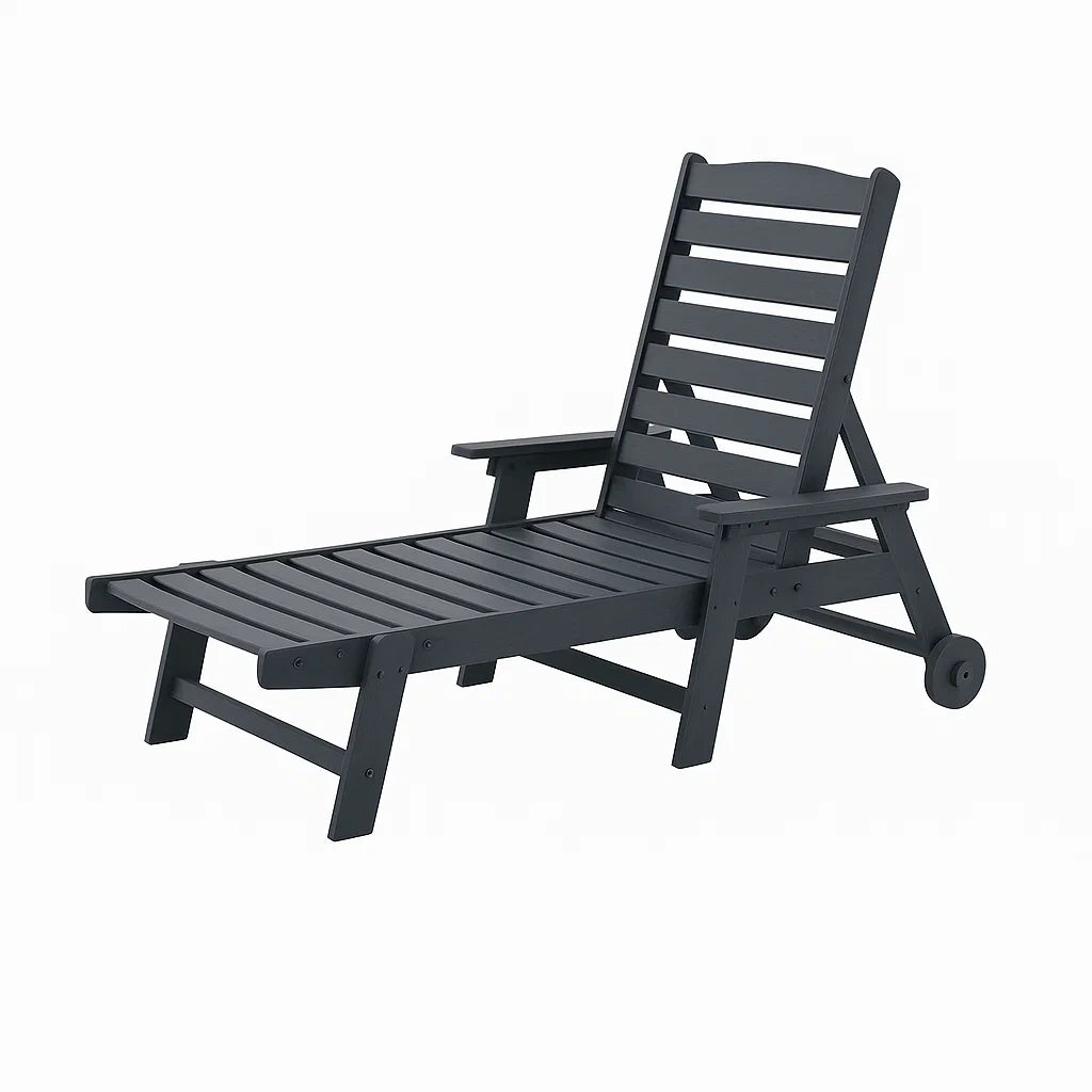 Schwarze Holz-Sonnenliege mit Rollen