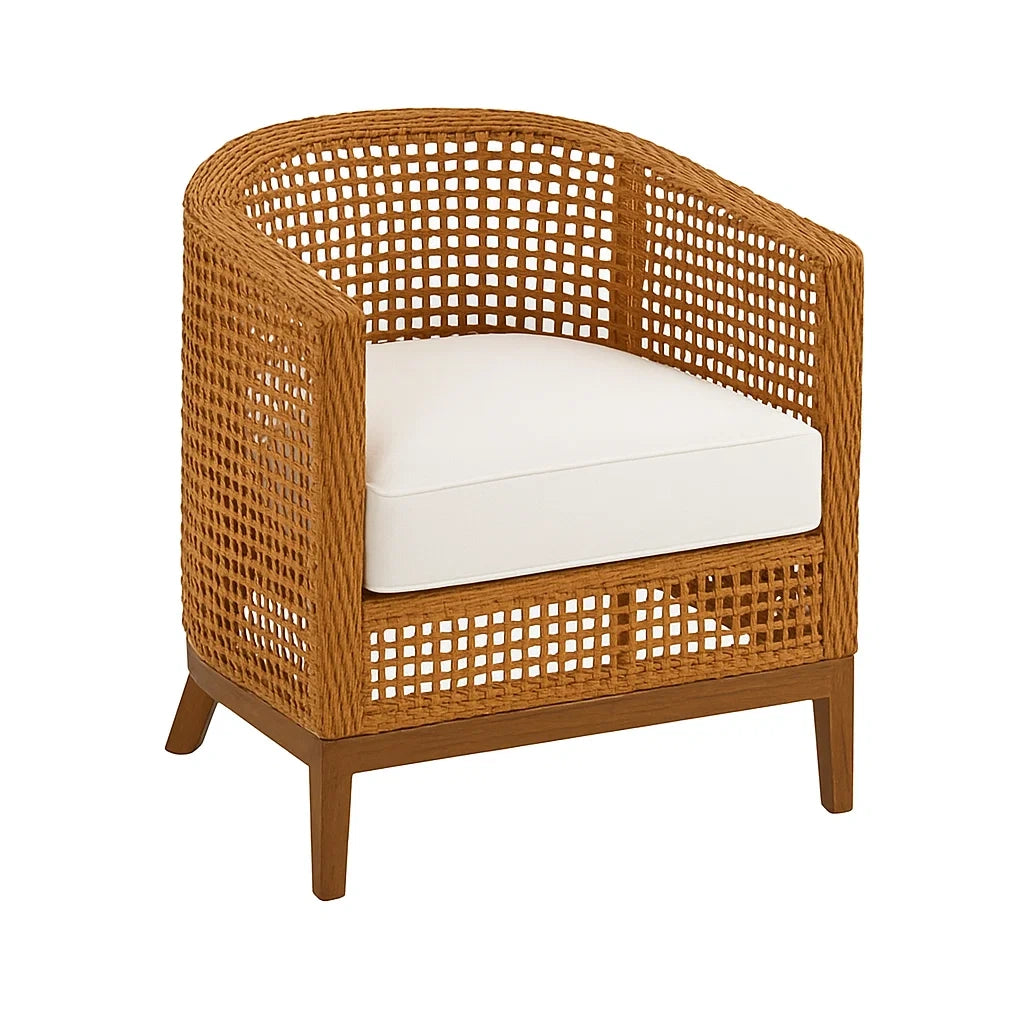Rattan Sessel mit Polyesterkissen, Braun/Weiß