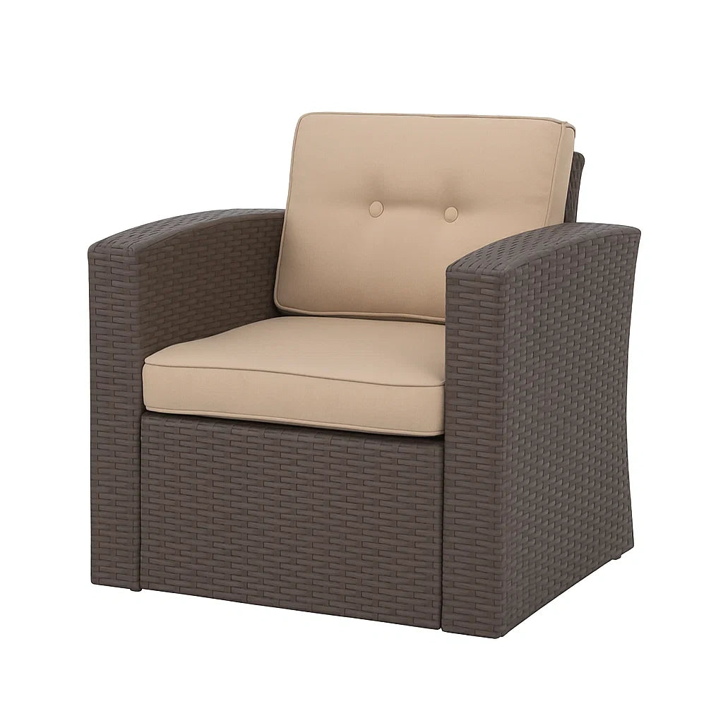 Gartensessel Rattan Braun mit Polyester Kissen Beige