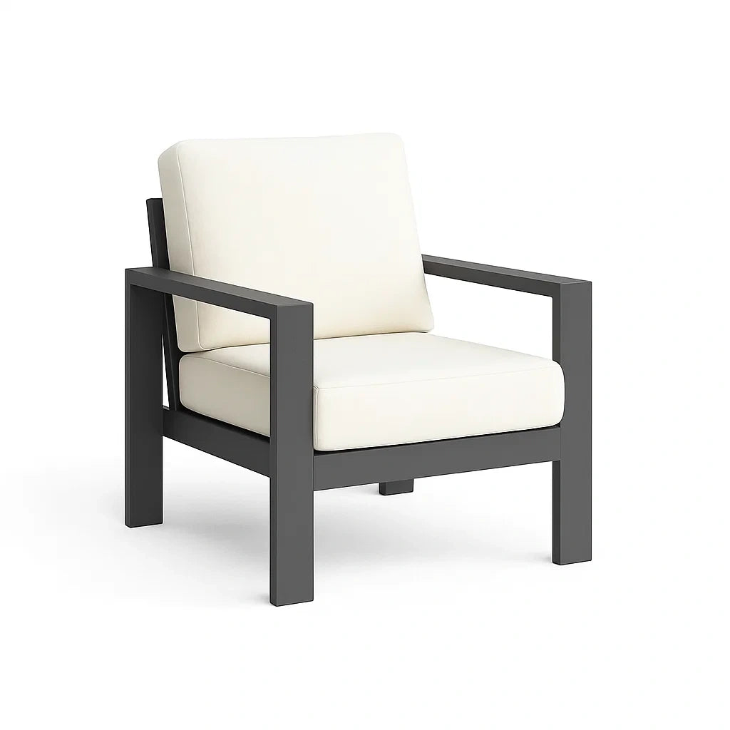 Outdoor-Sessel aus Aluminium mit cremeweißen Kissen