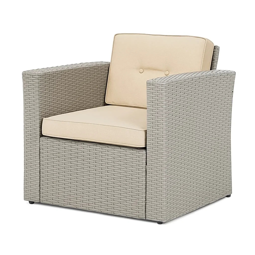 Gartenstuhl aus Polyethylen Rattan Grau mit Beigen Kissen