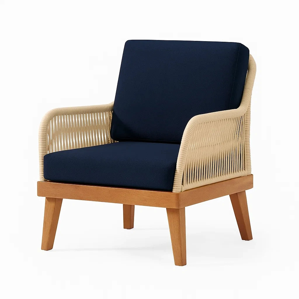 Stuhl aus Holz mit Polyesterkissen Blau