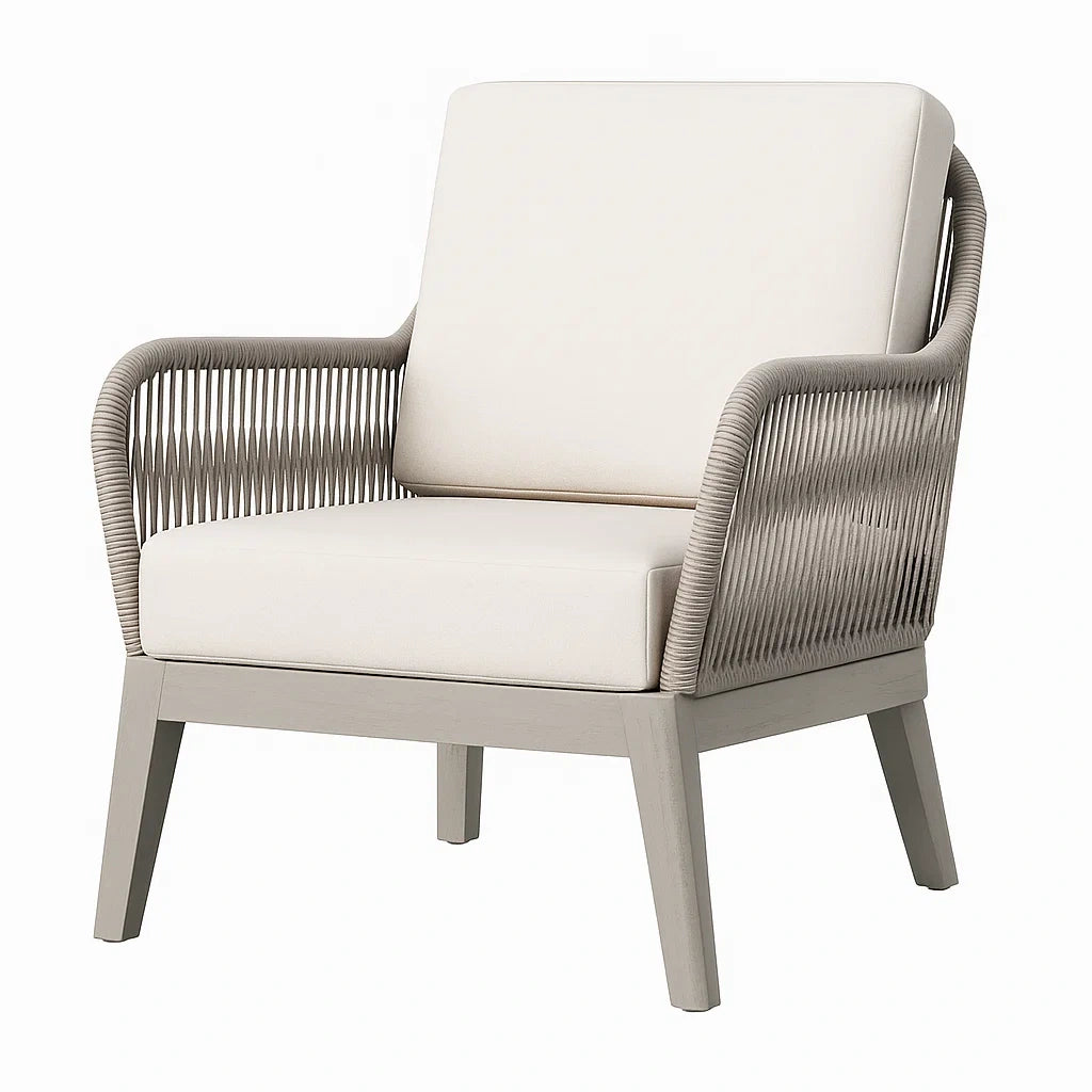 Stuhl mit Polyethylenseil und Aluminiumrahmen Beige