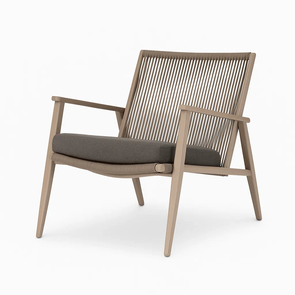 Aluminium Outdoor-Stuhl mit Seil und Polsterung, Beige/Grau