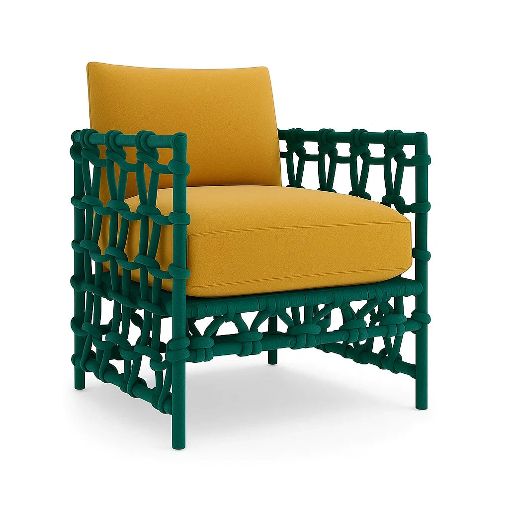 Outdoor Sessel mit Geflochtenem Kunststoffrahmen und Polyesterkissen Gelb Grün