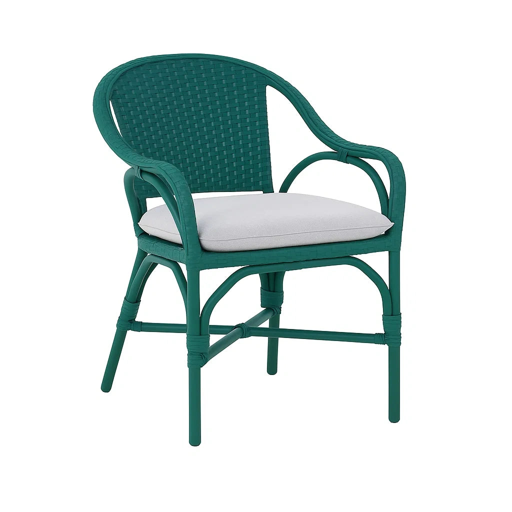 Outdoor Stuhl Rattan Grün mit Kissen