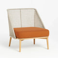 Sessel aus synthetischem Seil mit Polyestersitzkissen, Holzbeine, Orange
